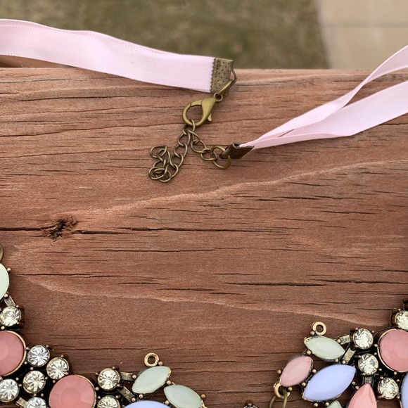 Pink Green White Jeweled Teardrop Necklace - Picture 8 of 8